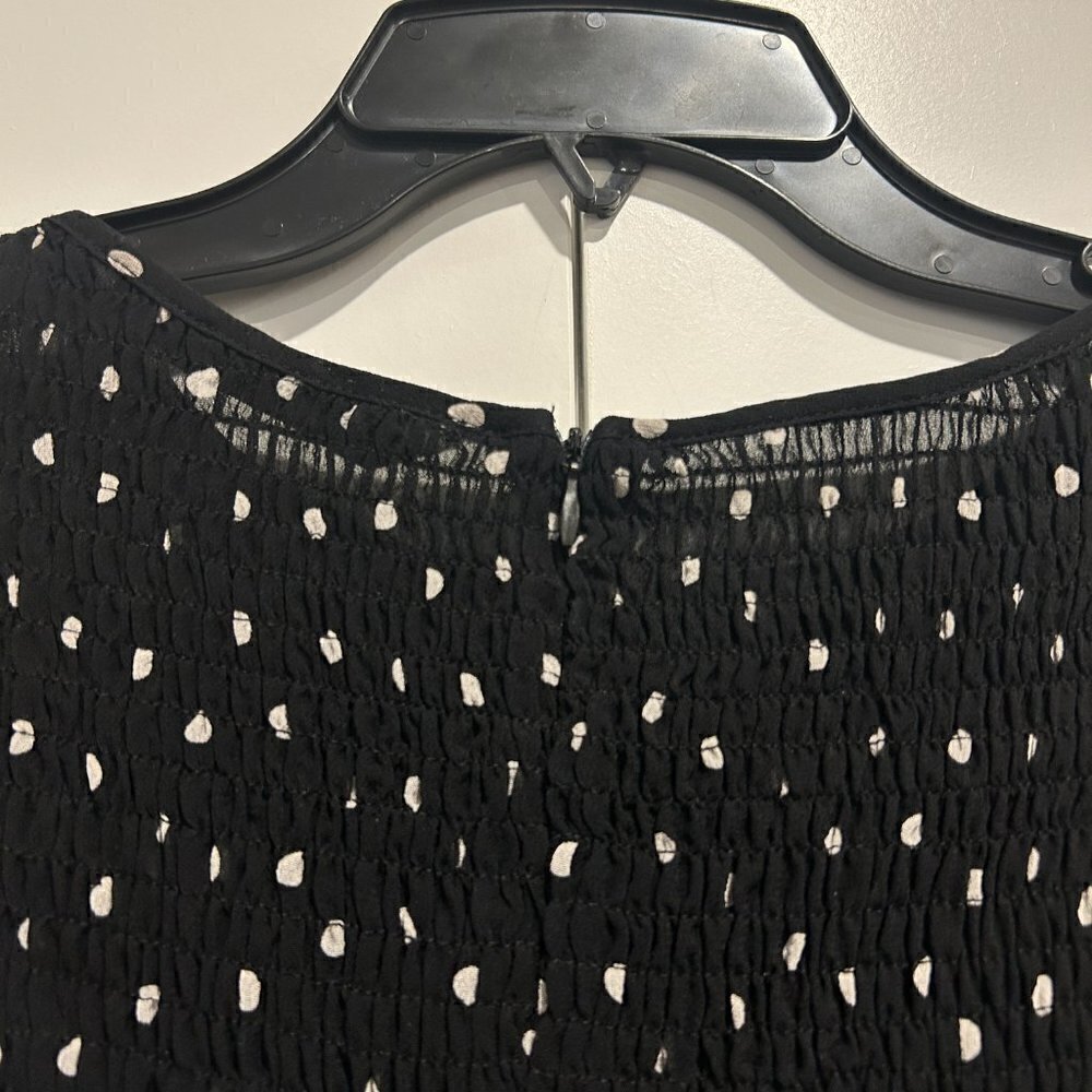 Zara Black and White Polka Dot Smocked Peplum Mesh Blouse Women’s Size Small - Picture 11 of 12